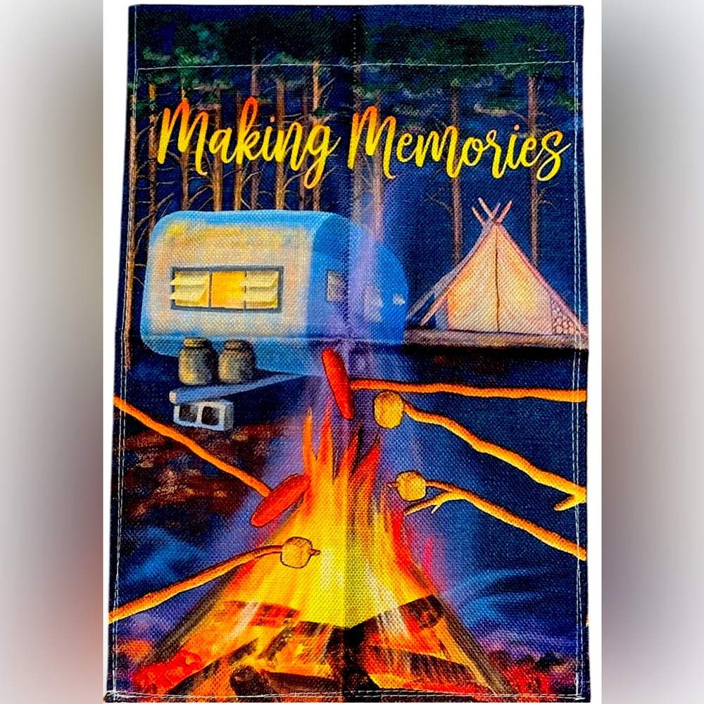 Making Memories Fall Garden Flag Campfire Marshmallows 12.5"x18" Camping Burlap